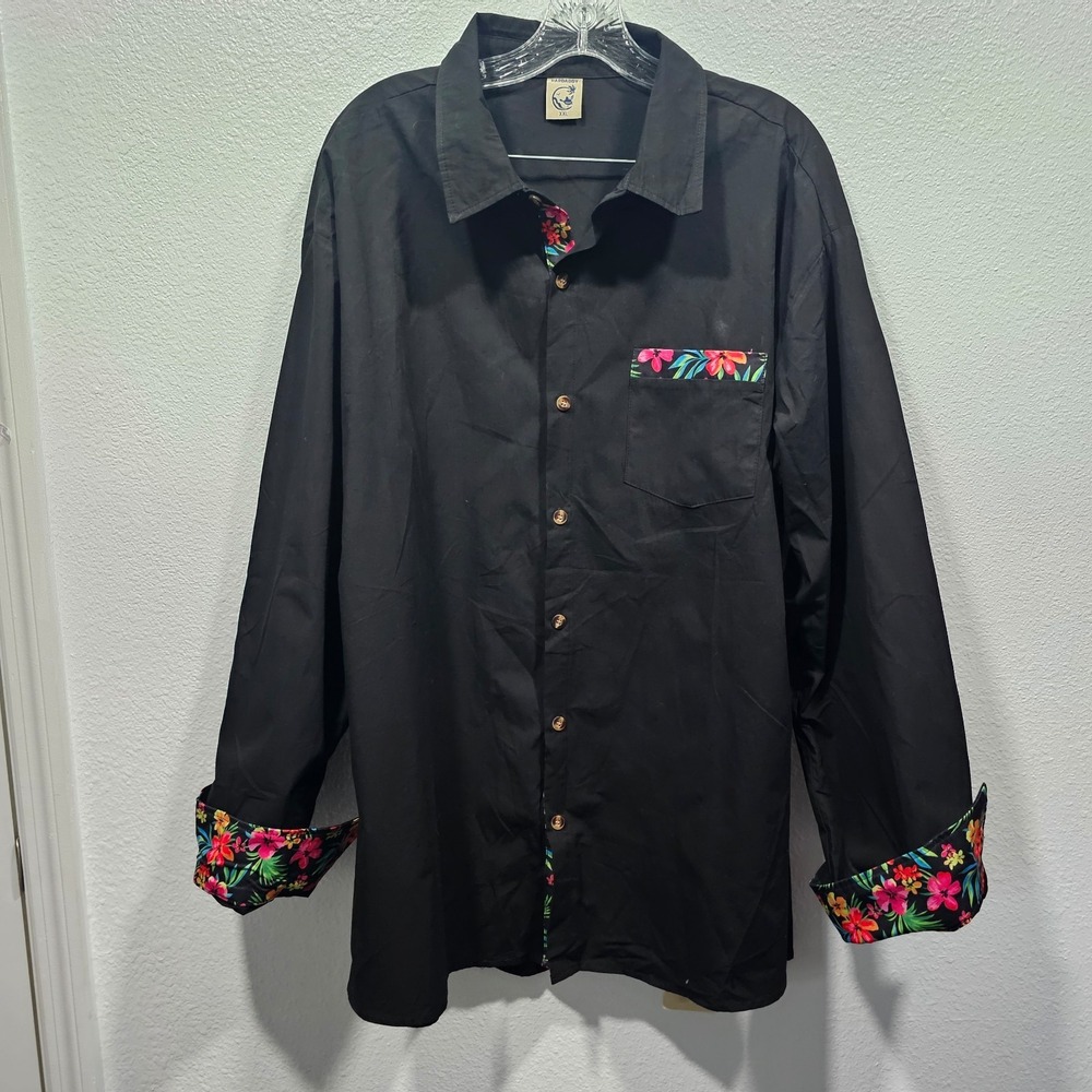 Hardaddy Longsleeve Black Hawaiian Accent Men's Polo Size XXL